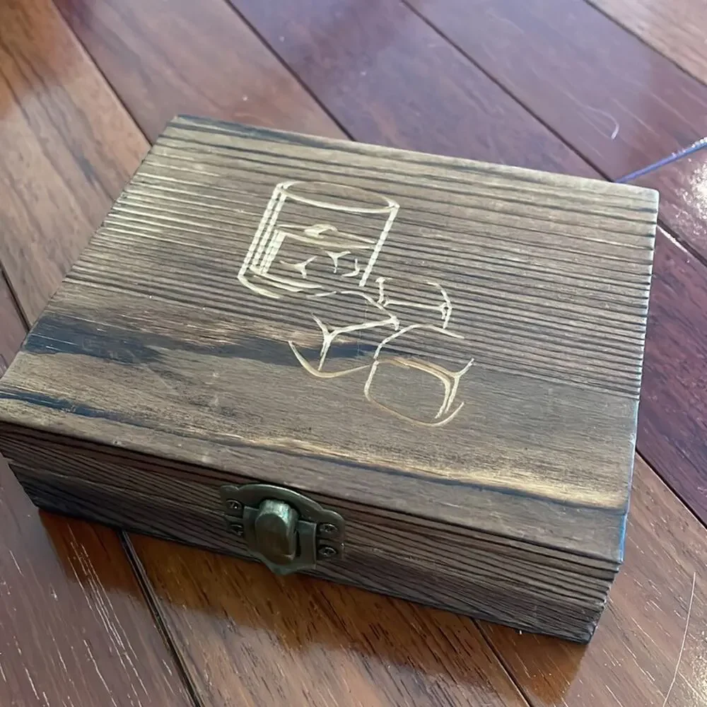 NEW Whiskey Stones Gift Set Wooden Box 9 Chilling Rocks Bourbon Bar Krylaz